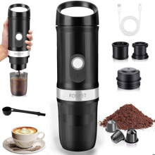 Portable Coffee Machine 12V 100ml for Capsules and Ground Coffee Black Compact Travel Use