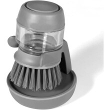 Afwasborstel met ingebouwde zeepdispenser, grijs TPR, duurzaam keukenhulpmiddel voor het schoonmaken van de afwas.