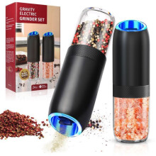 Electric Gravity Pepper Mill Set with LED, 176 ml, 6 Grinding Levels, 2 Pack