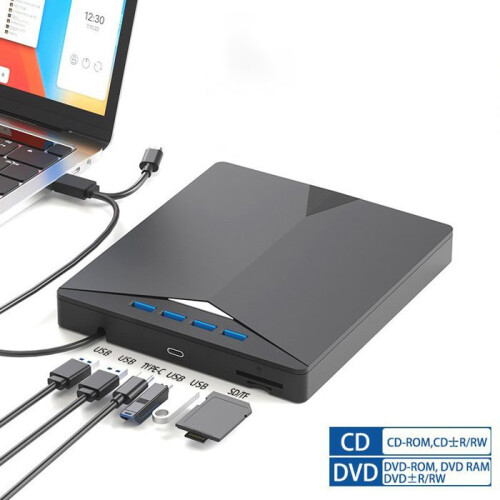 Εξωτερικό DVD και CD-ROM γραφής και ανάγνωσης, μαύρο, με αναγνώστη κάρτας SD TF και θύ