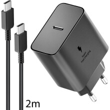 Cargador rápido de 45 W, adaptador de corriente USB C PD 3.0 con cable de 2 m, compatible con Samsung S24, S23 FE, A25 y A54.