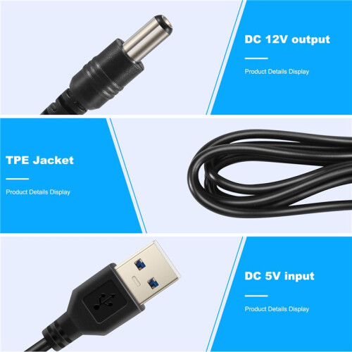USB Cable 5.5mm / 2.1mm 5V   Jack Power Cable (Black, 102CM) 2