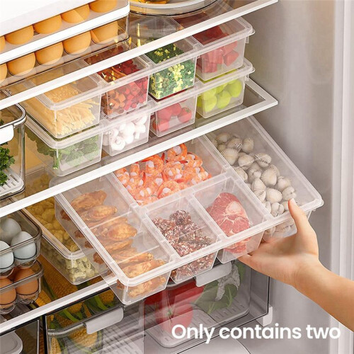 2 Pack Divided Vegetable Trays with Lids, Compartment Refrigerator Snack Boxes, Transparent Refrigerator Storage Boxes 1