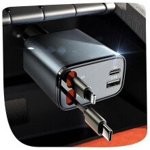 Cargador de coche retráctil 4 en 1 de 120 W con cable de 80 cm, tipo C y Lightning, compatible con iPhone.