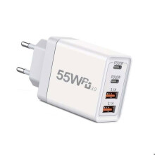 Cargador USB C compatible con iPhone 14, 13, 12 y 11, carga rápida multipuerto, blanco.