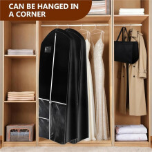 Dress Garment Bags, Long Garment Bag for Travel, 70'' Wedding Dress Cover with Handle, Foldable Clothing Bag Black