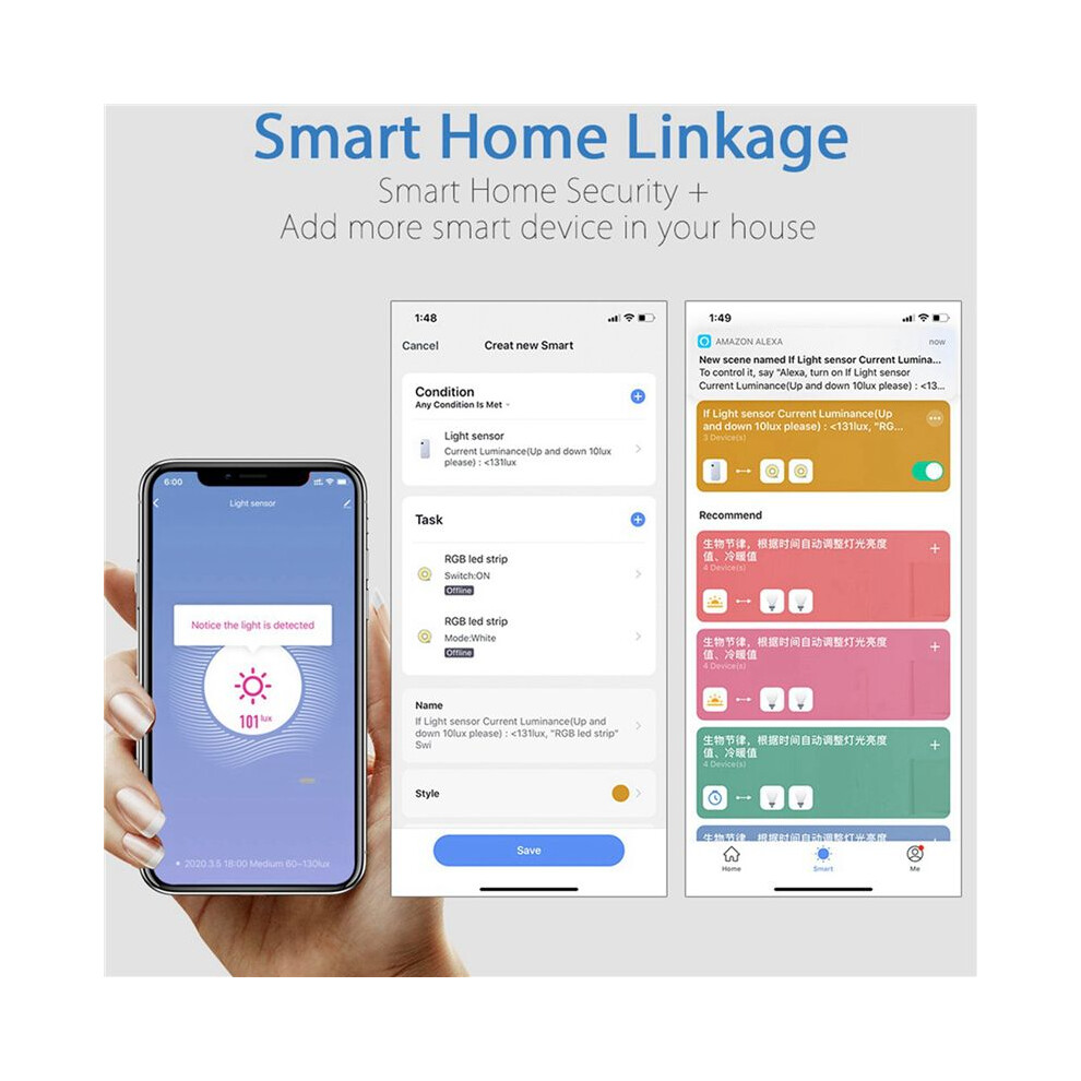 2X Tuya Zigbee Light Sensor Home Illumination Sensor App Linkage Control Brightness Detector 4711362297705