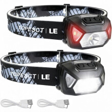 Ladattava LED-otsalamppu, tehokas USB-taskulamppu valkoisella ja punaisella valolla, 6 tilaa, 2 kpl