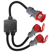 1.5m High Current CEE Adapter 32 A to 16 A, 2 X CEE Plug 230 V 16 A 5-Pin Extension Cable IP44-68, Power Distributor