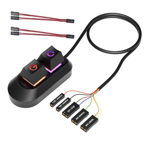 RGB LED Computer Desktop Power  PC Motherboard External Power  Off Reset Button Cable Key  with Lights 1