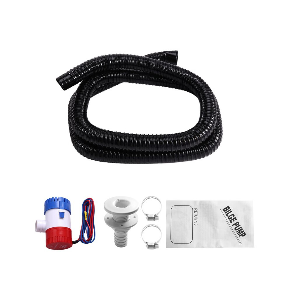 12V 1100Gph Boat Bilge Water Pump, 1-1/8 Inch Dia Boat Bilge Pump Hose Kit, 6.5 Ft Kink-Free Pvc Hose, 2 Clamps 6032943266681
