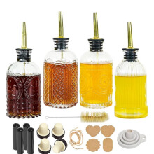 Syrup Dispenser Bottles Set,Glass Coffee Syrup Bottle,Coffee Bar Accessories with Metal Pour Spout Ideal and Labels