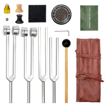 Set di Diapason per Chakra per La Guarigione (128Hz, 136.1Hz, 256Hz, 384Hz), Diapason Solfeggio con Custodia In Pelle per Lo Yoga.