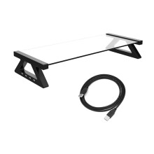 Desk Monitor Stand PC Riser with 4 USB 60kg Capacity Computer Monitor Riser Desktop Stand and Storage Rack
