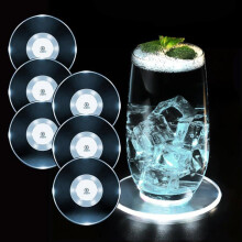 Set di 6 sottobicchieri a LED bianco freddo, rotondi in acrilico impermeabile con interruttore on/off, luce bianca calda