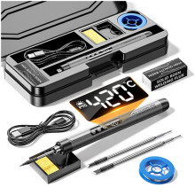 Lötkolben-Set mit LED-Digitalanzeige, USB-C-Anschluss, Kabellos, Temperaturanzeige, Grau