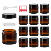 12pcs 2 Oz Amber Glass Jars with Inner Lids , Leakproof Round Airtight, for Homemade Cosmetics, Balms, Candles, Butter