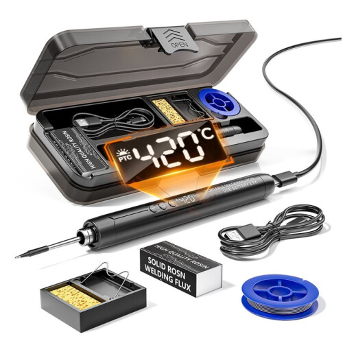 Soldering Iron Kit with LED Digital Display Type-C Interface Wireless Soldering Iron Kit Temperature Welding Tool Black 1