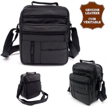 Pánska crossbody kabelka z pravej kože, veľká, čierna so syntetickou podšívkou, nastaviteľný ramenný popruh