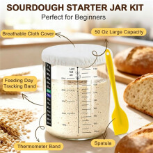 Sourdough Jar, 50 Oz Large Sourdough Jar with Keeper, Scraper, Wide Mouth Glass Sourdough Kit