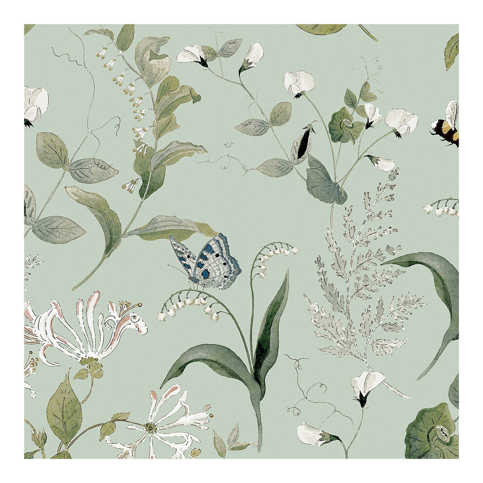 Sophie Allport Wild Floral Pale Mint Wallpaper 5011583908435