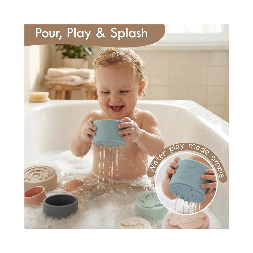 Stacking Cups Toy, Baby Fun Educational Toys Silicone Soft Teething Toy, Age 6+ Months, 7 Piece Set