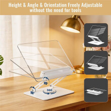 Adjustable Acrylic Book Stand for Reading, 360 Rotating Base, Hands-Free Cookbook Stand for Laptop, Tablet,Music Score