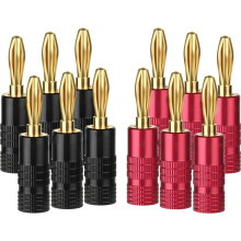 1 Conjunto/12 Conectores Banana com Parafusos de Fixação Duplos, Contatos Banhados A Ouro 24k, 6 Pares - Ideal para Sistemas de Áudio de Alta
