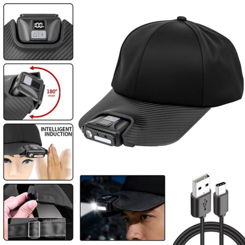 Lanterna de Cabeça com Sensor para Boné de Beisebol, Clipe para Boné com Carregamento USB, Lanterna para Pesca Noturna 2