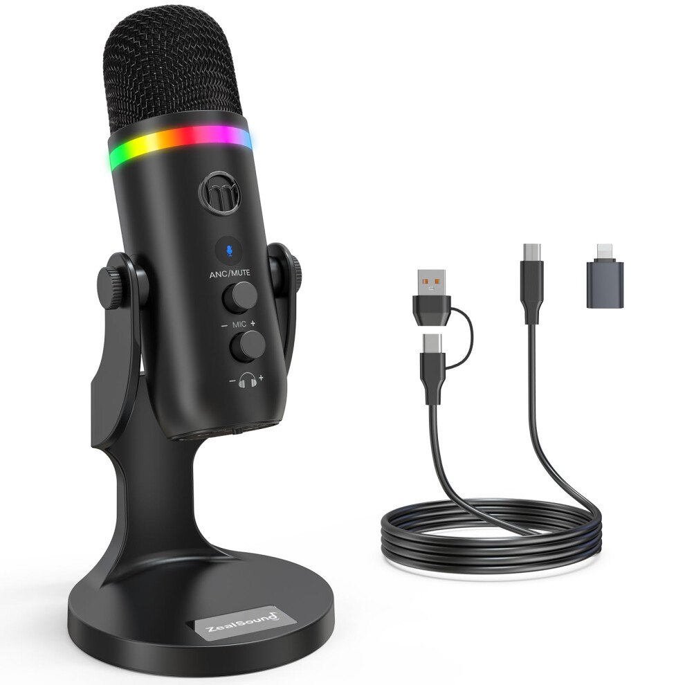 Zealsound Usb Podcast Microphone For Pc & Phones With Noise Reduction,