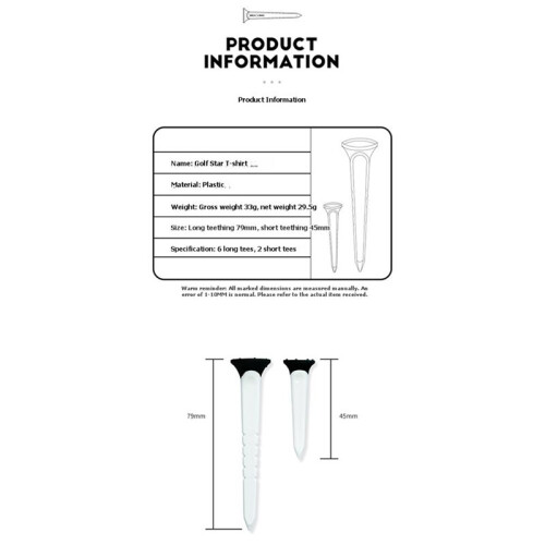 8 Pcs/Bag 79/45mm  Tees Plastic Adjustable Tees Reduces Friction Side Spin Step Down Tees  Accessories 2