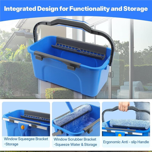 Professional Window Cleaning Kit with Bucket Long Handle Window Squeegee and Microfiber Scrubber 1