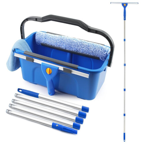 Professional Window Cleaning Kit with Bucket Long Handle Window Squeegee and Microfiber Scrubber 2