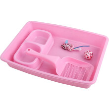 PAWISE Cat Accessories Set of 4 Cat Accessories Including Litter Tray, Litter Scoop, Bowl and Kitten Toy, 14.5 x 10.5 Inches, Pink