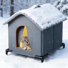 Insulated Outdoor Cat House for Winter - Weatherproof Waterproof Shelter for Stray & Feral Cats, Cozy Fleece-Lined Kennel with Sponge Layer & Raised