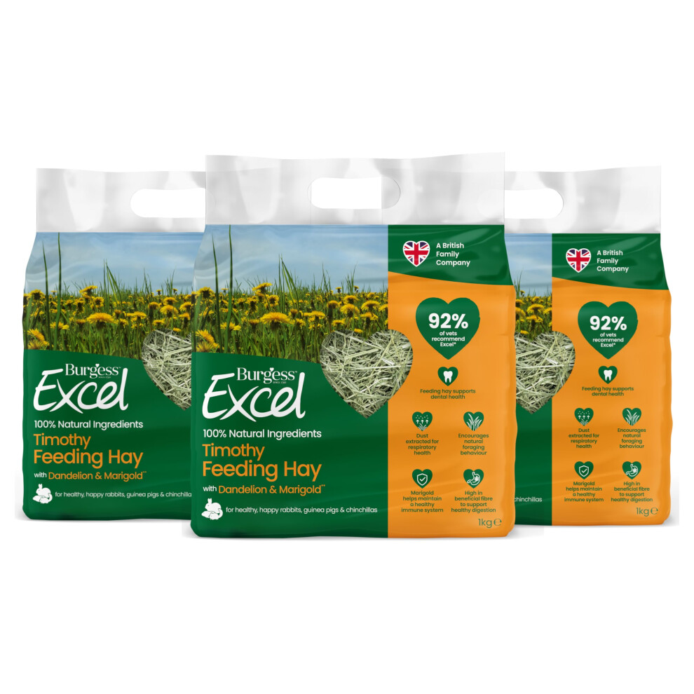 Excel Burgess Dandelion & Marigold Timothy Feeding Hay, 3Kg – Dandelion & Marigold Feeding Hay For Rabbits, Guinea Pigs & Chinchillas – Dust