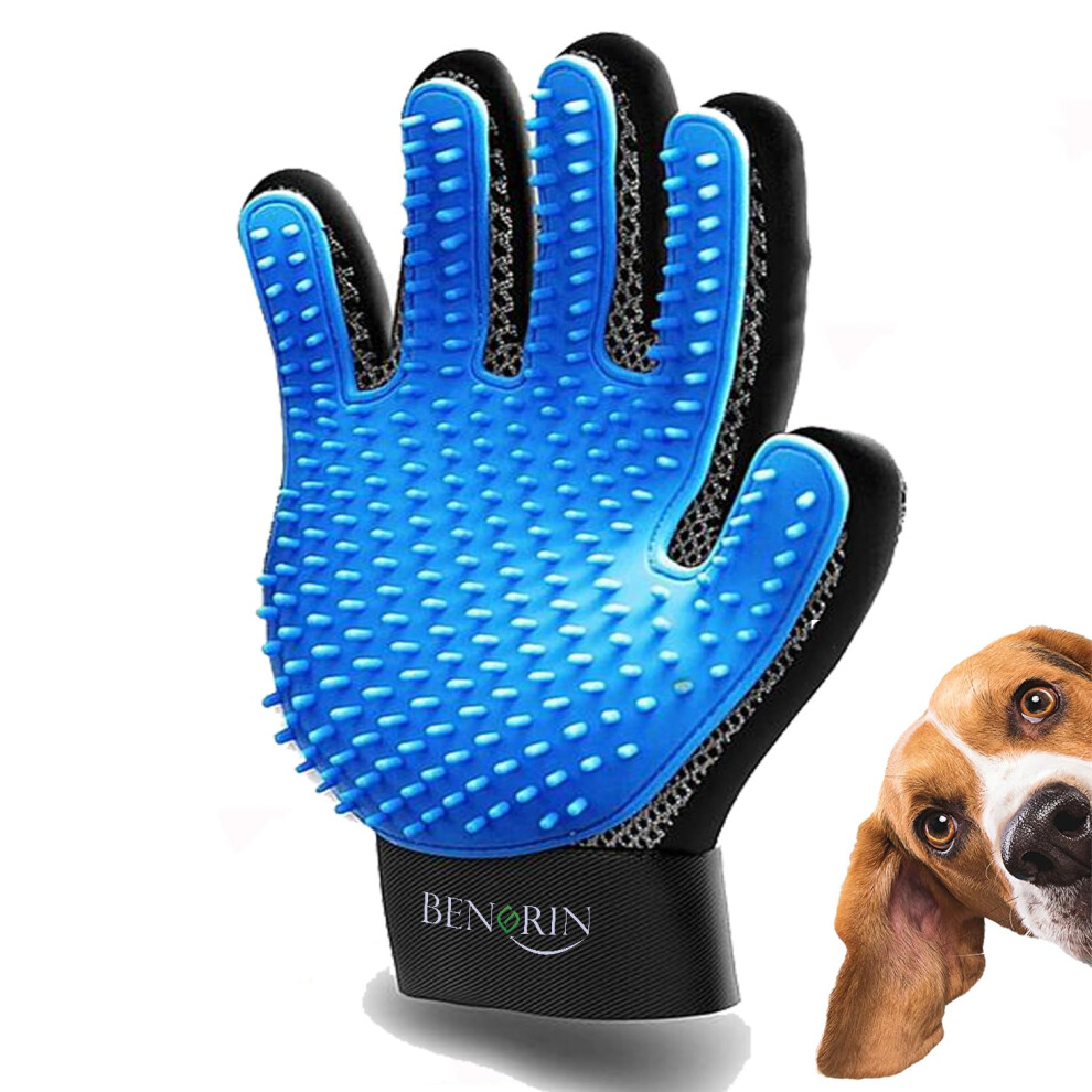 Bengrin Pet Grooming Glove For Dogs & Cats – Gentle Deshedding Brush, Hair Remover Mitt, Enhanced Five-Finger Design, Easy To Clean, Massagi