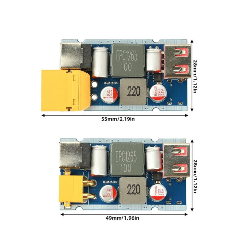 205W Snellaadmodule met Hoog Vermogen, PD QC 3.0/5.0, Alle Protocollen, Step-/Step-Down, XT60-Interface, Dubbele Poort