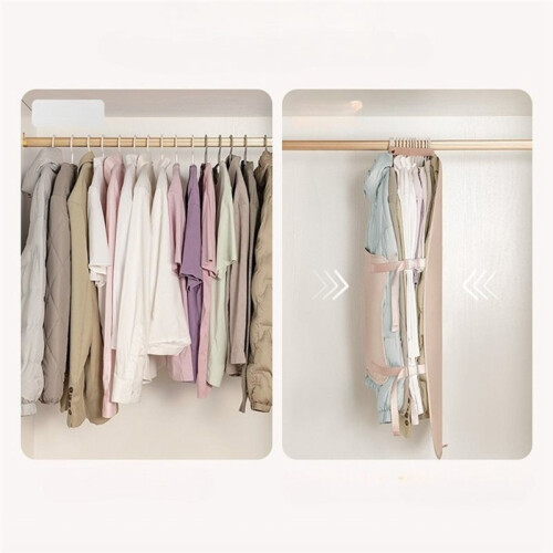 2pc Wardrobe Lazy Compressed Storage Board Dust Cover Storage Artifact Foldable Fabric Down Jacket Cream-Apricot 2