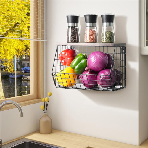 Stackable Kitchen Counter Storage Basket for Wall Hanging Fruit and Snack Organization 2