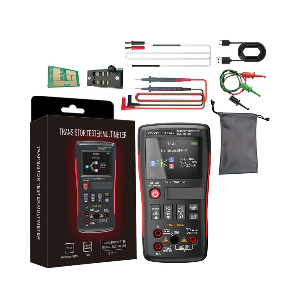 Zoyi Zt-Xt1 2-In-1 Digital Multimeter & Transistor Tester, For Voltage Resistance Diode Continuity Testing 6033997761610