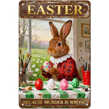 (Easter9, 20X30cm(12*8in)) Osterhase Blechschild, Vintage Hase mit Blume Ei Frühling Wandkunst, 20x30cm