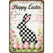 (Easter12, 20X30cm(12*8in)) Osterhase Blechschild, Vintage Hase mit Blume Ei Frühling Wandkunst, 20x30cm
