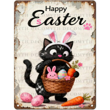 (Easter11, 30X40cm(12*16in)) Osterhase Blechschild, Vintage Hase mit Blume Ei Frühling Wandkunst, 20x30cm