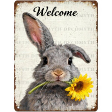 (Easter15, 30X40cm(12*16in)) Osterhase Blechschild, Vintage Hase mit Blume Ei Frühling Wandkunst, 20x30cm