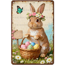 (Easter5, 20X30cm(12*8in)) Osterhase Blechschild, Vintage Hase mit Blume Ei Frühling Wandkunst, 20x30cm