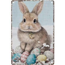 (Easter Sign 3, 20X30cm(12*8in)) Osterhase Blechschild, Retro Hase Vintage Schild, Metall Osterdeko, 20x30cm