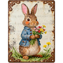 (Easter17, 30X40cm(12*16in)) Osterhase Blechschild, Vintage Hase mit Blume Ei Frühling Wandkunst, 20x30cm