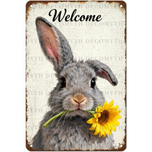 (Easter15, 20X30cm(12*8in)) Osterhase Blechschild, Vintage Hase mit Blume Ei Frühling Wandkunst, 20x30cm