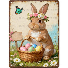 (Easter5, 30X40cm(12*16in)) Osterhase Blechschild, Vintage Hase mit Blume Ei Frühling Wandkunst, 20x30cm